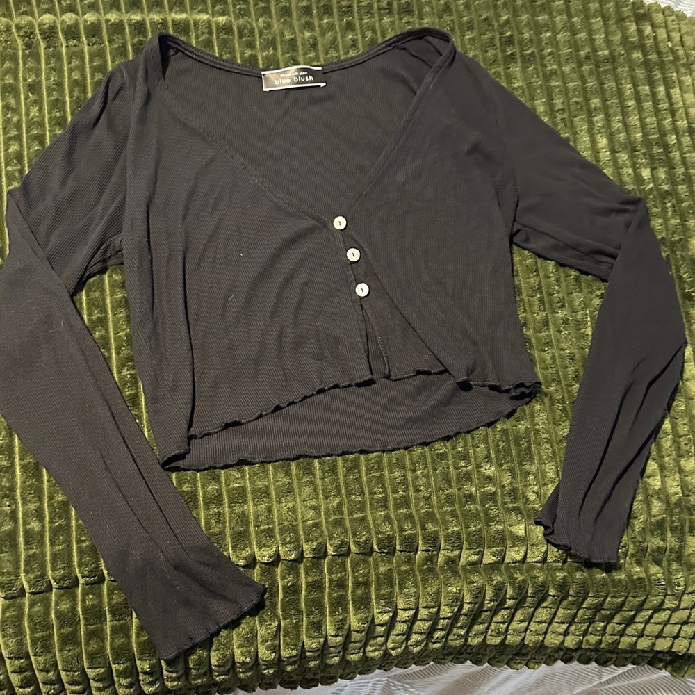 Blue Blush Black Buttoned Crop Top